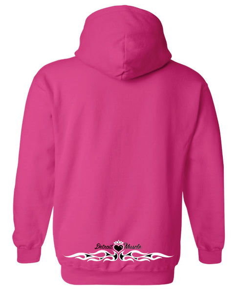 Women's Pink Hoodie, Logo Front Flames Back