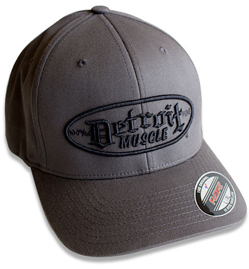 Detroit Muscle Flex Fit Hat, Charcoal Grey with Black Puff Logo
