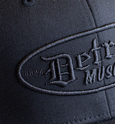 Detroit Muscle Flex Fit Hat, Black with Black Puff Logo