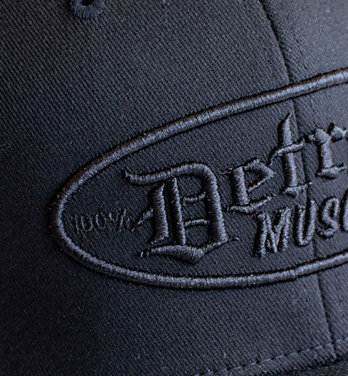 Detroit Muscle Flex Fit Hat, Black with Black Puff Logo