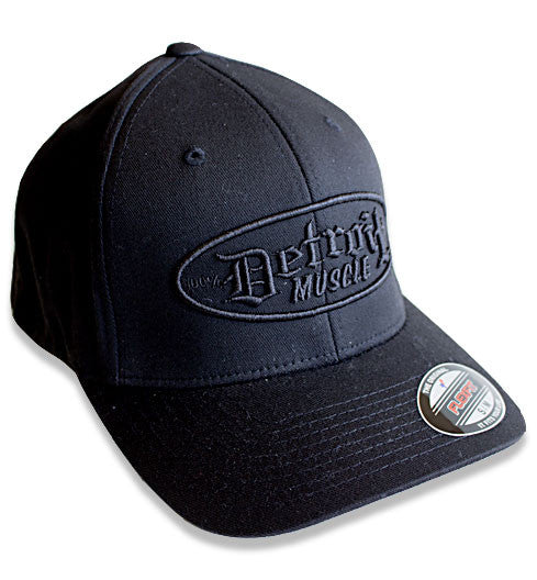Detroit Muscle Flex Fit Hat, Black with Black Puff Logo