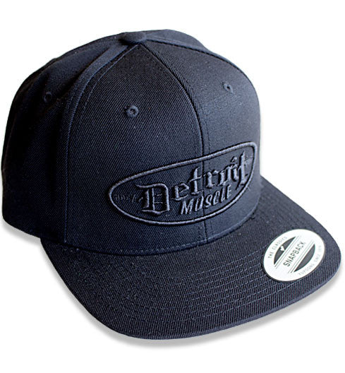 Detroit Muscle, Snap Back, Flat Brim, Black with Black Puff Logo