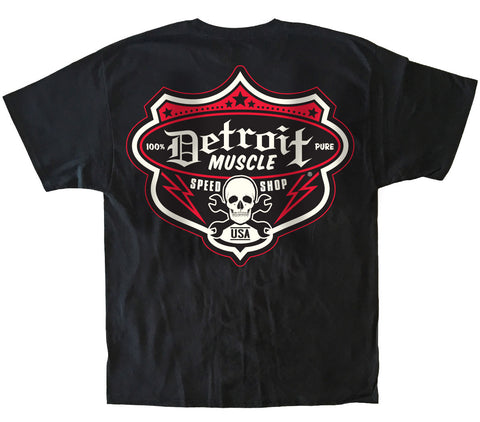 Speedshop Shield T, Detroit Muscle Logo Front, Speedshop Shield Logo Back