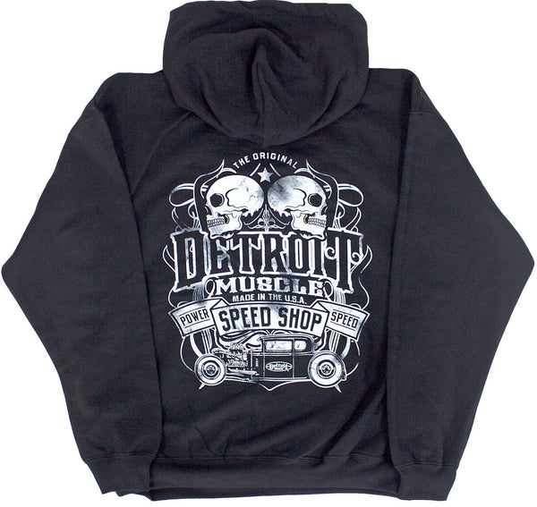 Detroit Muscle, 2 Skulls Hoodie, Black