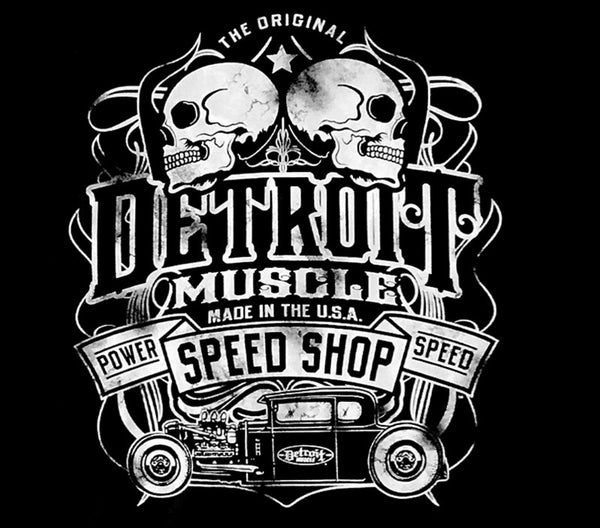 Detroit Muscle 2 Skulls T, Black