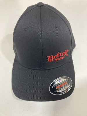 Detroit Muscle Flex Fit Hat Black with Red Logo
