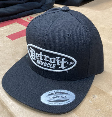 Detroit Muscle, Snap Back, Flat Brim, Black with White Puff Logo