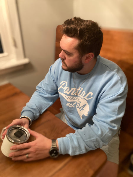 Pontiac Muscle Crewneck Sweatshirt, Light Blue