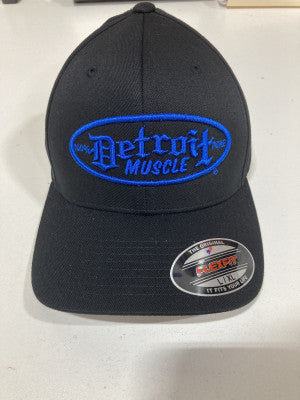 Detroit Muscle Flex Fit Hat Black with Blue Puff Logo