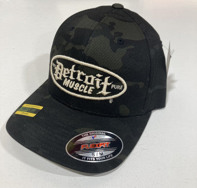 Detroit Muscle Flex Fit Hat Black-Ops Camo with White Puff Logo