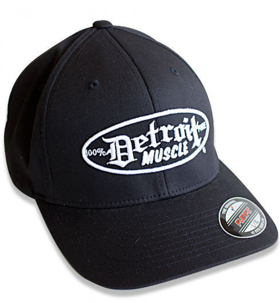 Detroit Muscle Flex Fit Hat, Black with White Puff Logo