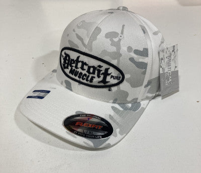 Detroit Muscle Flex Fit Hat Arctic Camo with Black Puff Logo
