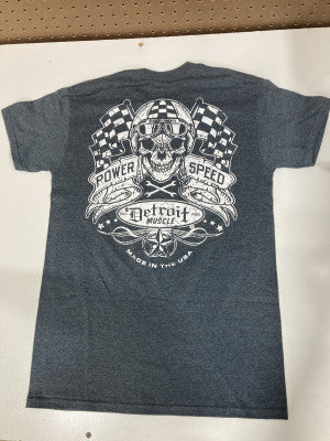 Detroit Muscle Skull and Flags T-Shirt Charcolal Grey