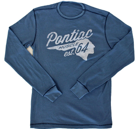 Pontiac Muscle Vintage Long Sleeve Thermal Shirt - Steel Blue