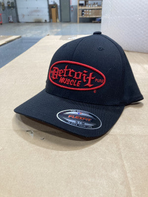 Detroit Muscle Flex Fit Hat Black with Red Puff Logo