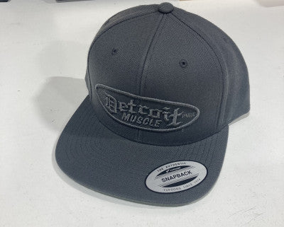 Detroit Muscle, Snap Back Flat Brim, Charcoal Grey with Grey Puff Logo