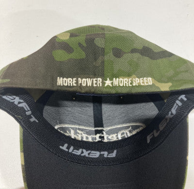 Detroit Muscle Flex Fit Hat Woodland Camo with White Puff Logo